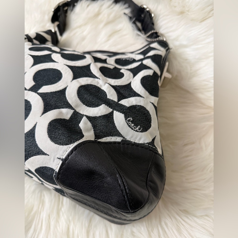 Vintage Coach Black & White Signature Circle Hobo Shoulder Bag#14512 - Picture 9 of 13